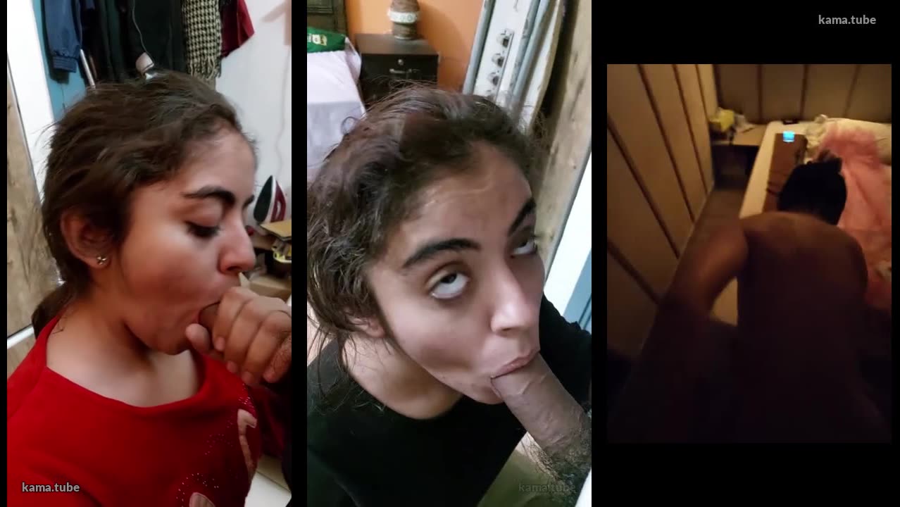 Horny college babe gives wet blowjob to classmate in hostel