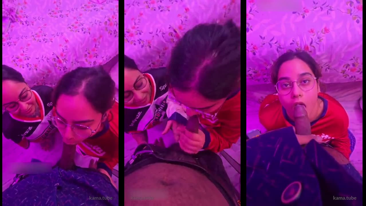 Two indian twin sisters suck one cock and take cum in mouth